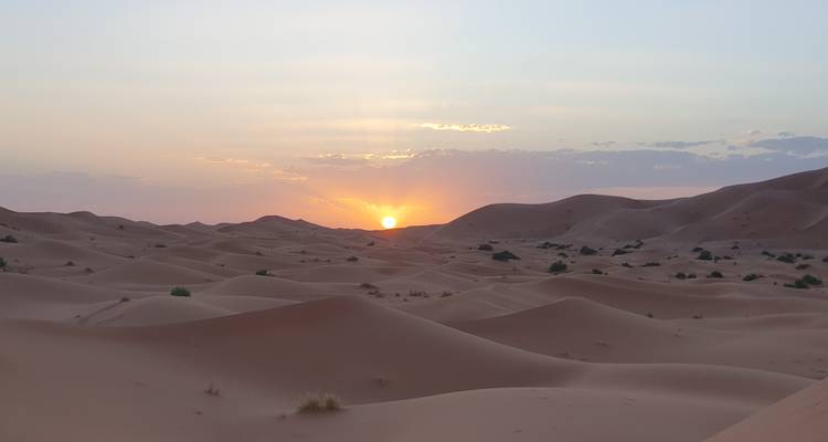 Sol poniéndose sobre las arenas del desierto.