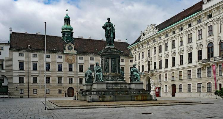 Statue of Emperor Francis I in the quiet courtyard of Vienna’s Hofburg Palace complex.