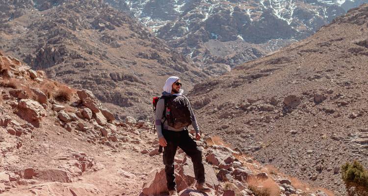 Hiker in the mountainous terrain.
