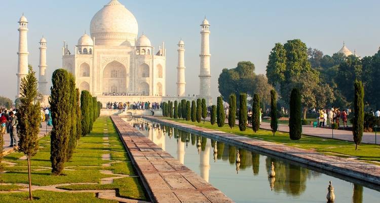 Taj Mahal with gardens and reflection