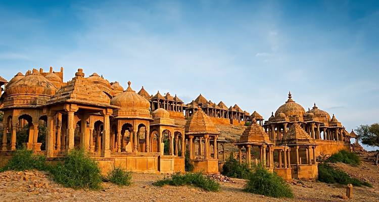 Historic cenotaphs in a desert landscape