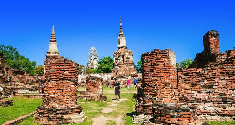 Ancient temple ruins with spires.