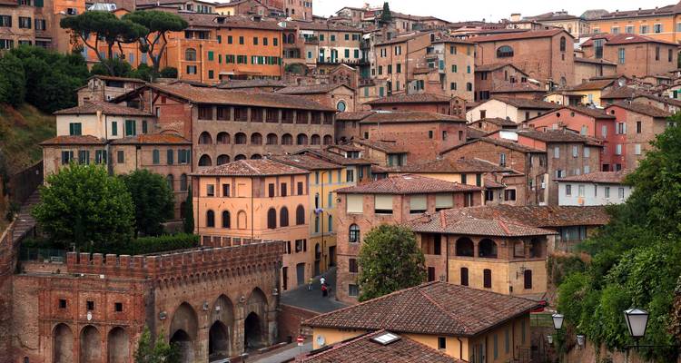 Scenic view of Siena, Italy with historic buildings.