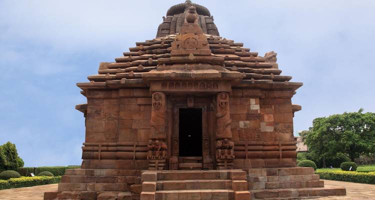 Ancient temple made of stone with intricate carvings.