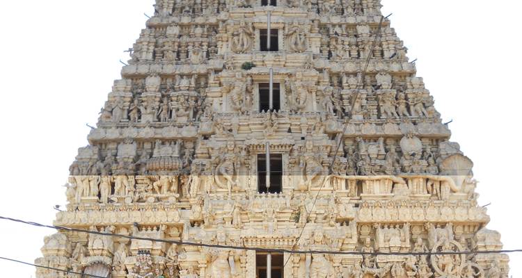 Detailed view of a temple tower.