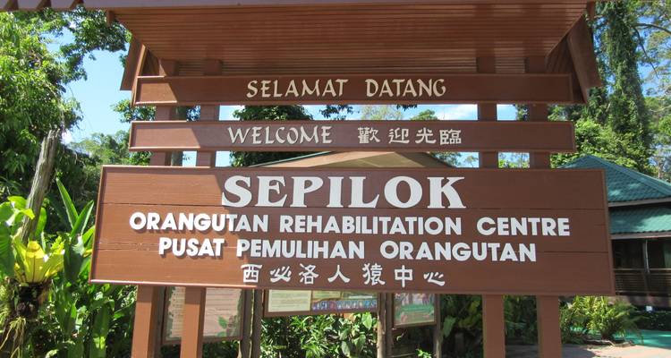Entrance sign for the Sepilok Orangutan Rehabilitation Centre.