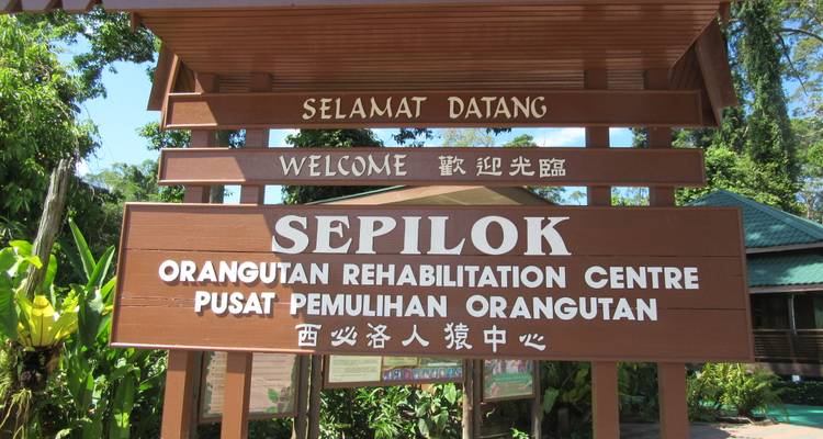 Letrero de entrada del Centro de Rehabilitación de Orangutanes de Sepilok.