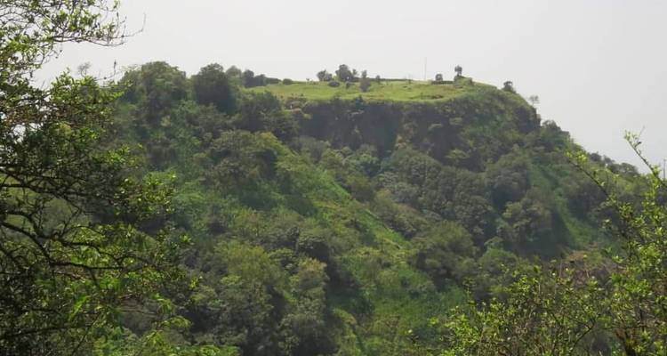 Ein Hügel mit einem grasbewachsenen Plateau oben drauf.
