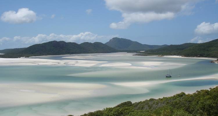 Aerial view of a pristine beach with sandbars and turquoise waters.