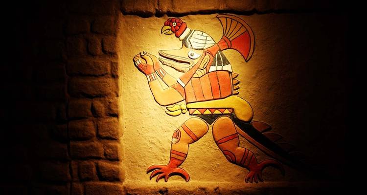 Colorful wall art depicting a mythological creature.
