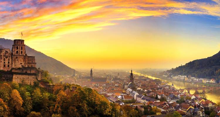 Heidelberg Castle overlooking the city at sunset