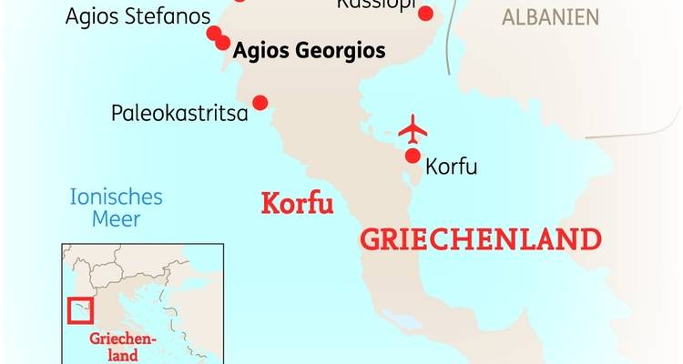 Map illustrating several locations in Greece
