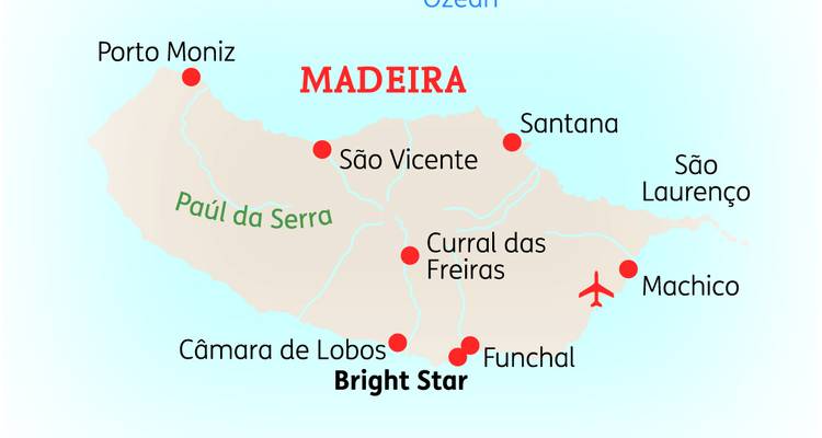 A map of Madeira with locations marked.