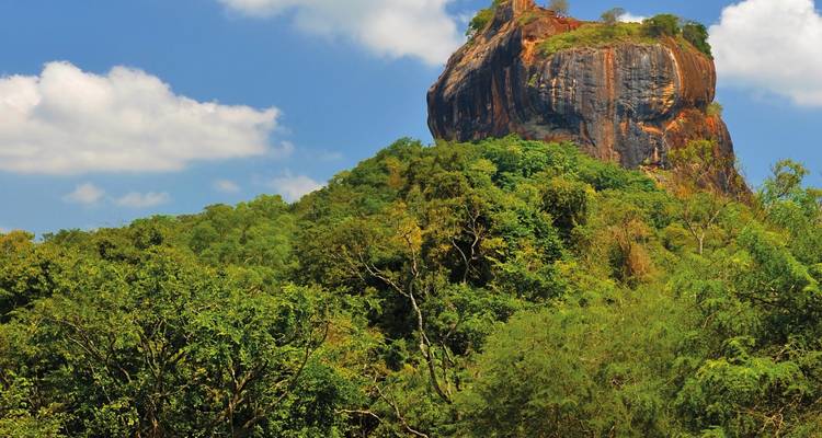 Felsenfestung von Sigiriya umgeben von üppigen Wäldern.