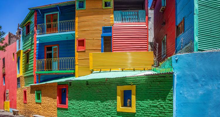 La Boca’s vibrant multicoloured corrugated-iron houses with bright balconies and small windows.