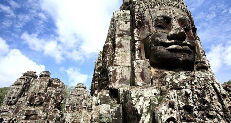 Close-up of ancient temple stone faces.