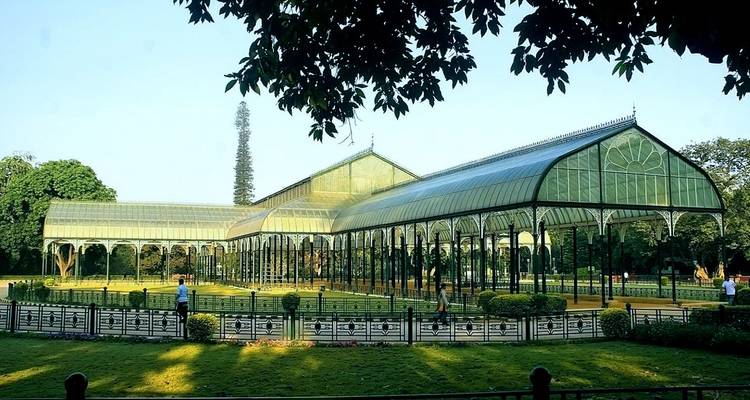 Serre dans un jardin botanique avec un environnement luxuriant.