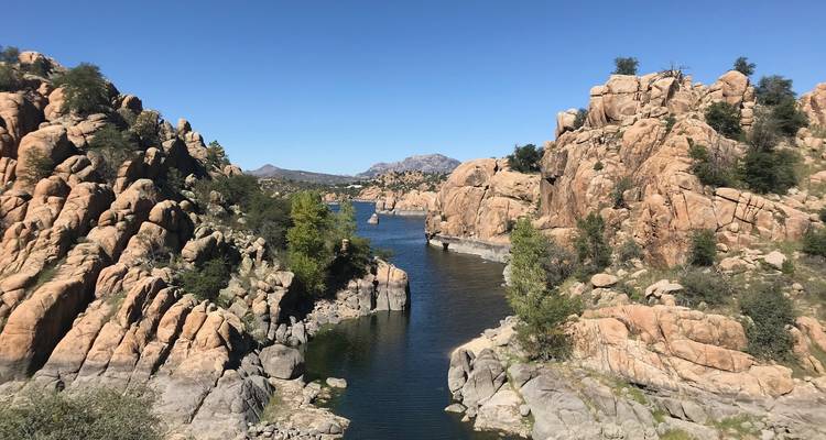 Scenic view of a river cutting through rocky terrain.