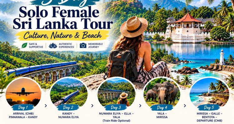 Another promotional graphic for a 7-day Sri Lanka tour with itinerary icons and scenic images