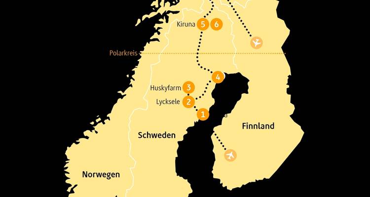 Mapa de ruta de viaje por Suecia y Noruega.