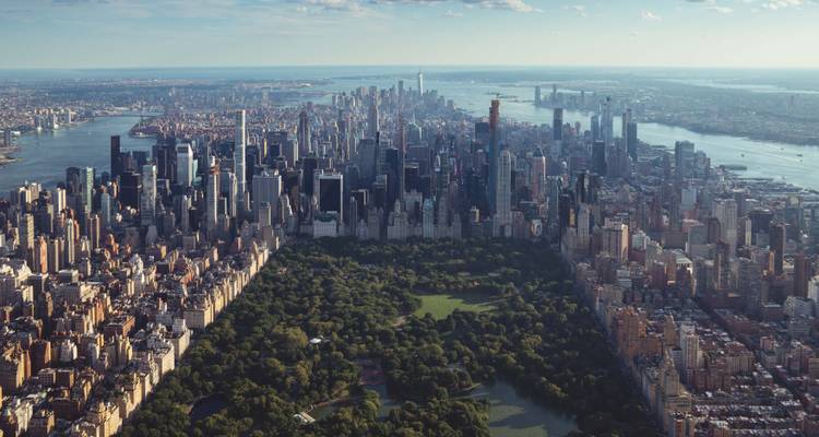 Vista aérea de Central Park y el horizonte de Manhattan.