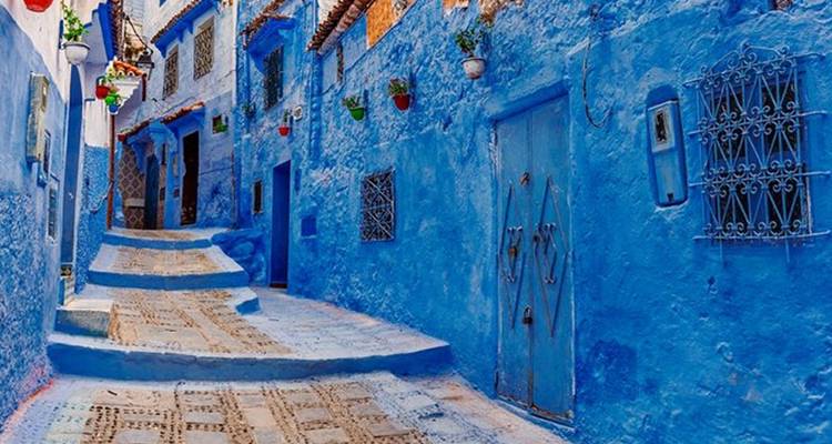 A picturesque blue street.