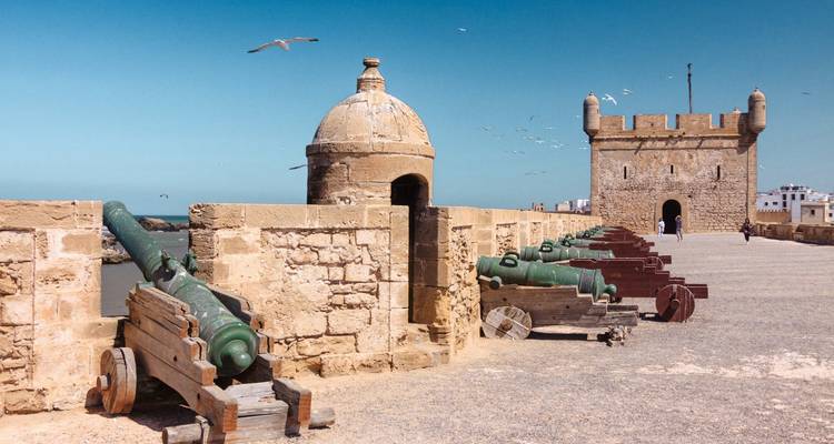 Murs historiques du fort avec canons et vue sur mer.