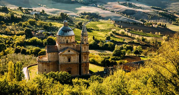 Renaissance church in a scenic valley.