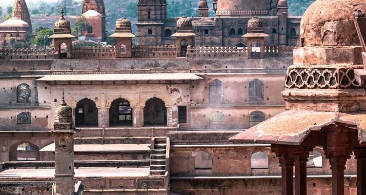 Ancient architecture with detailed stone carvings.