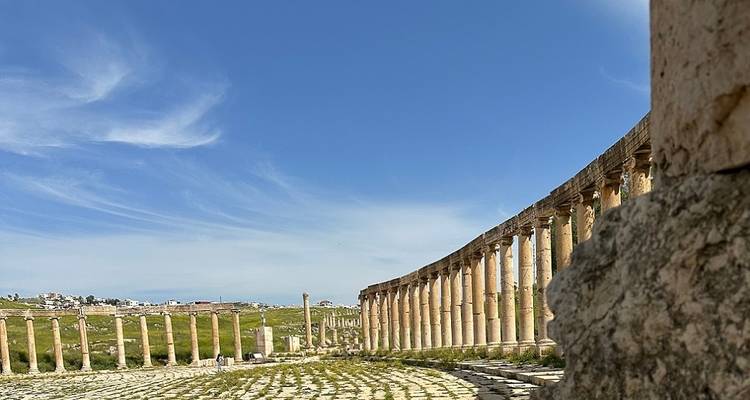 Scenic view of columns lined up in an open expanse.