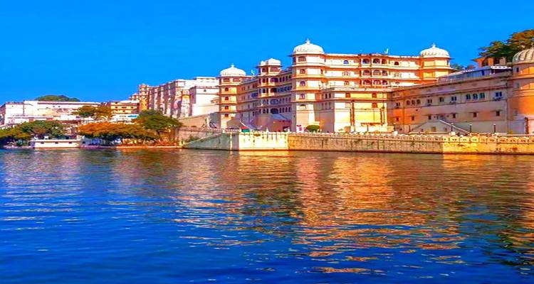 Palace by the water with clear blue sky