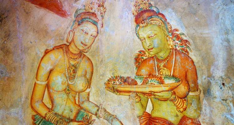 Antike Fresken, die zwei Frauen darstellen.