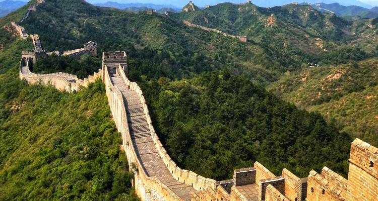 The Great Wall stretching across a mountainous landscape.