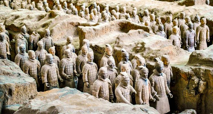 Terracotta Warriors in an excavation site.