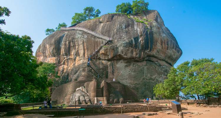 Rock fortress with stairs and greenery