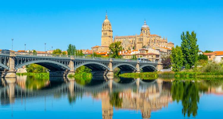 Puente sobre el río Tormes con la Catedral de Salamanca al fondo