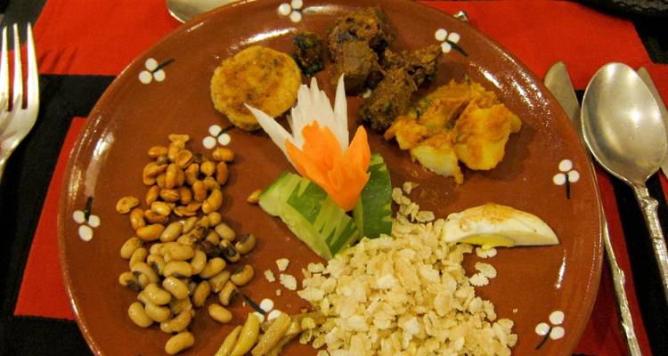 Nepali dish with mixed ingredients served on a plate.