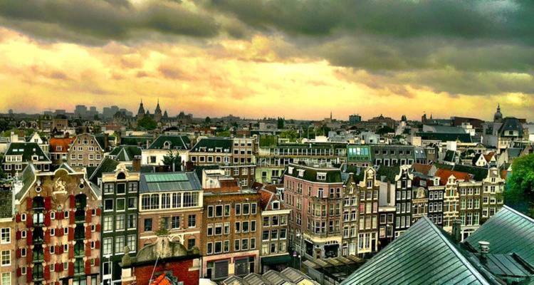 Dramatic skyline view of a European city.