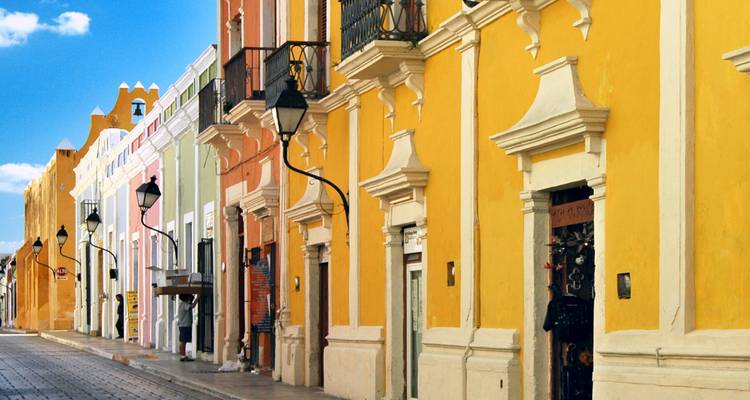 Colorful traditional buildings lining a street.