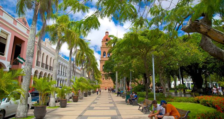 Cityscape with a park and historical building