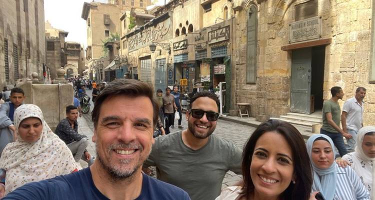 Group of people enjoying a day out in an Egyptian city.