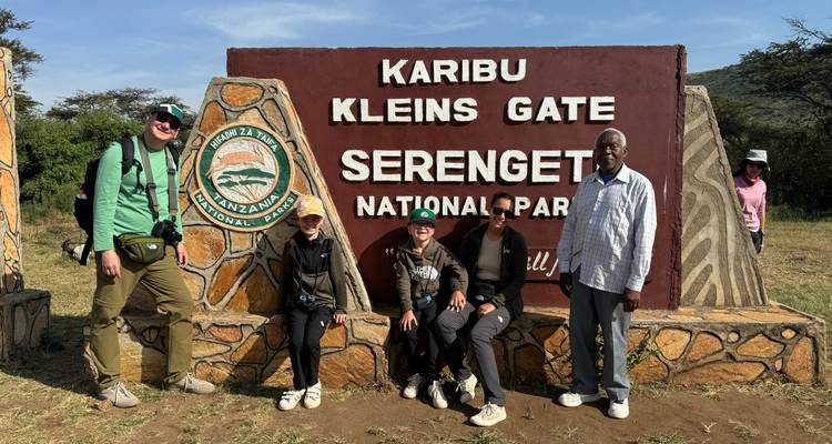 Group of tourists at the entrance of Serengeti National Park.