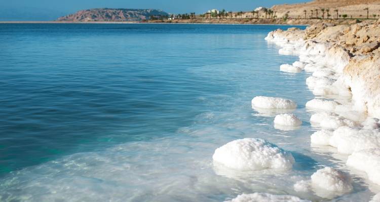Salt formations by the Dead Sea shoreline.