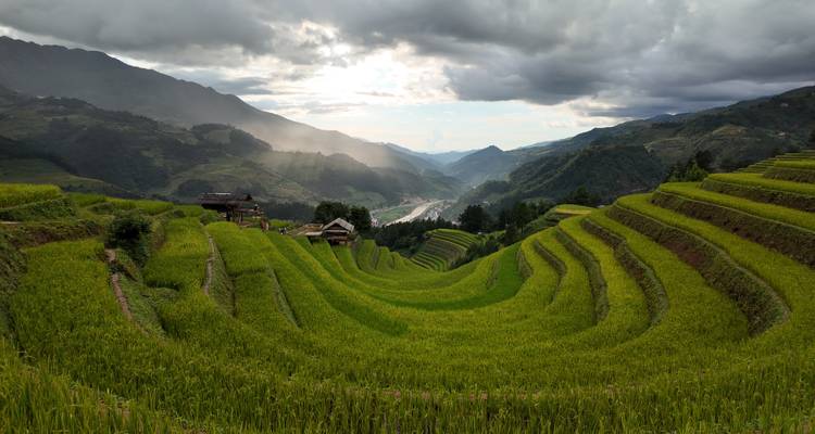 Impresionantes terrazas de arroz en Mu Cang Chai, Vietnam con vistas al valle.