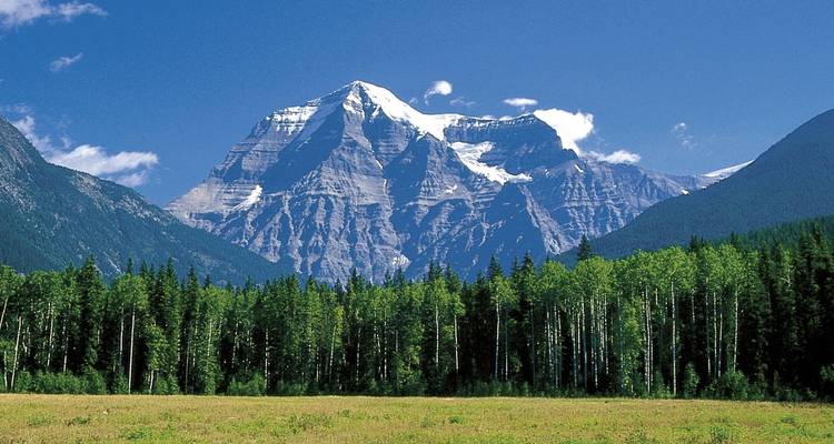 Chaîne de montagnes spectaculaire avec une zone boisée en contrebas.