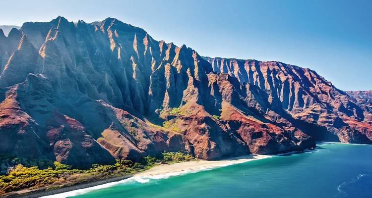 Napali Coast with steep cliffs and ocean.