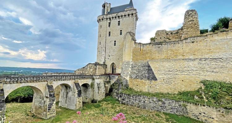 Stone castle with a bridge leading to it, surrounded by a picturesque landscape.