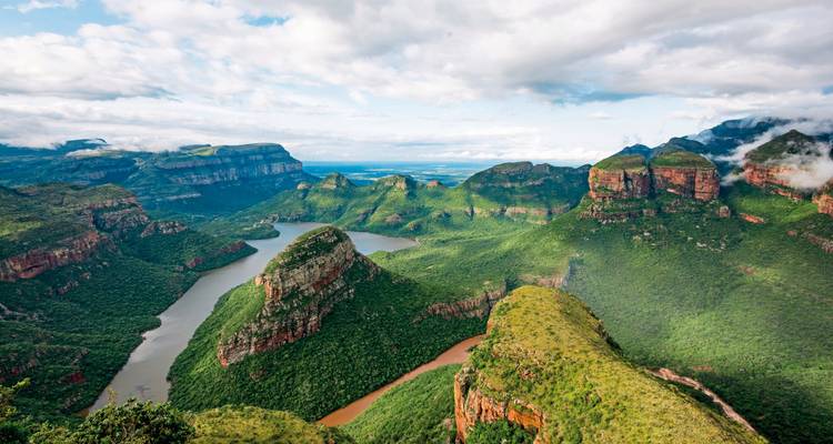 Vue imprenable d'un canyon avec de la végétation verte.