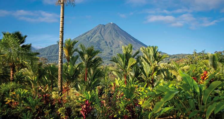 Lush tropical landscape with Arenal Volcano.