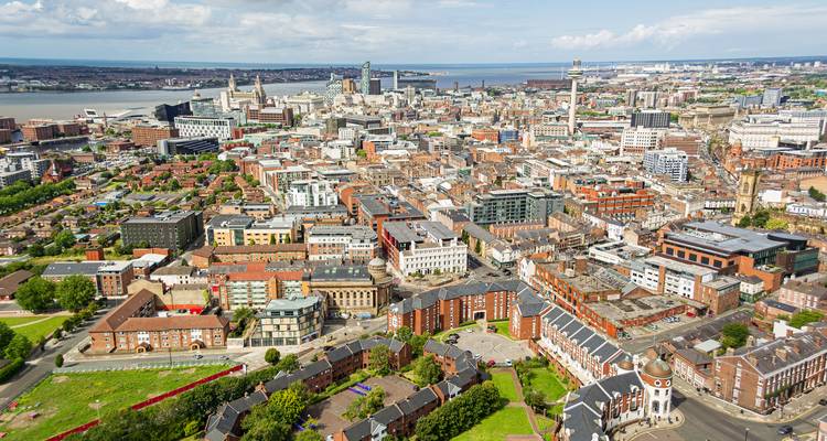 Aerial view of Liverpool, England.